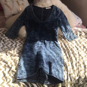 Denim Dress with a Low V Neck